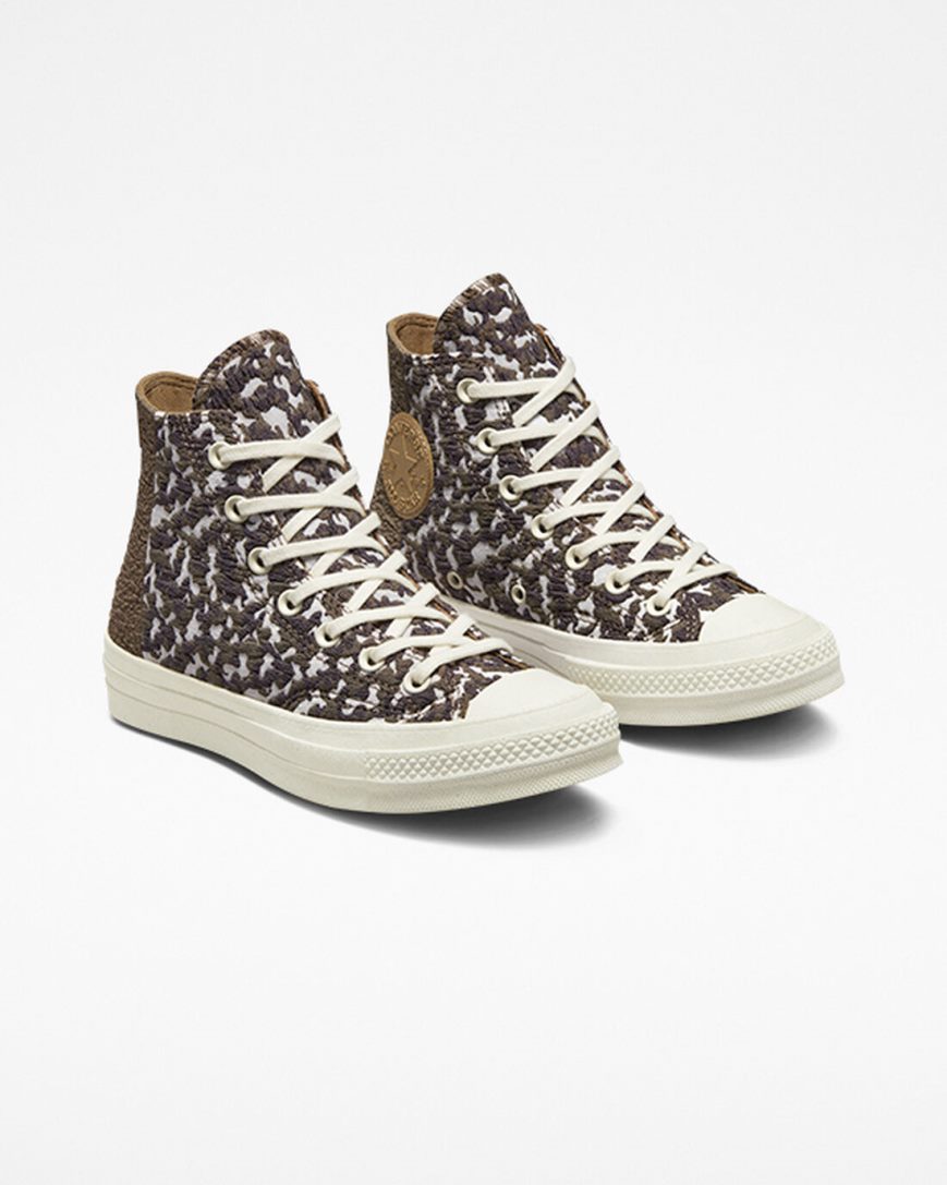 Women's Converse Chuck 70 Split Upper Jacquard Camo High Top Shoes Brown / Dark | AU E045CP
